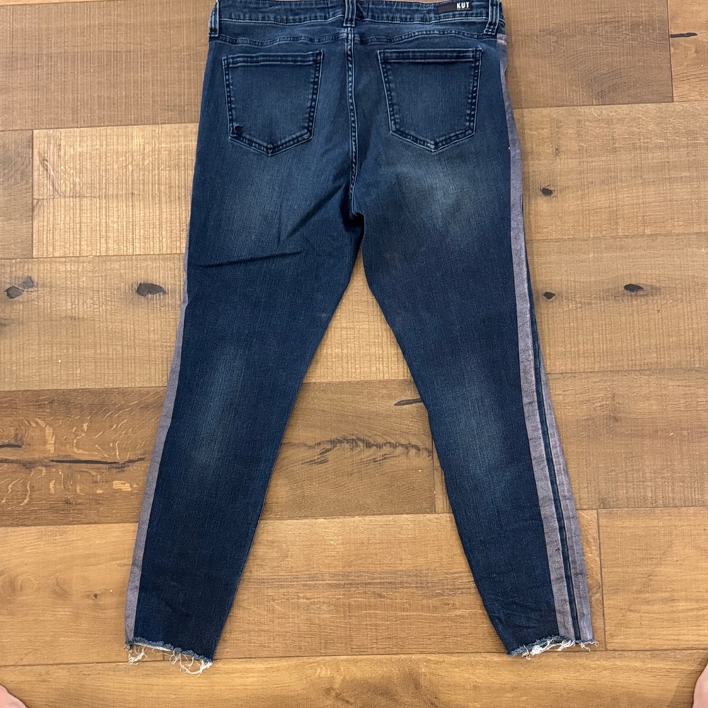 Kut from the Kloth Women's Dark Blue Jeans with Gray Stripe - Picture 4 of 4